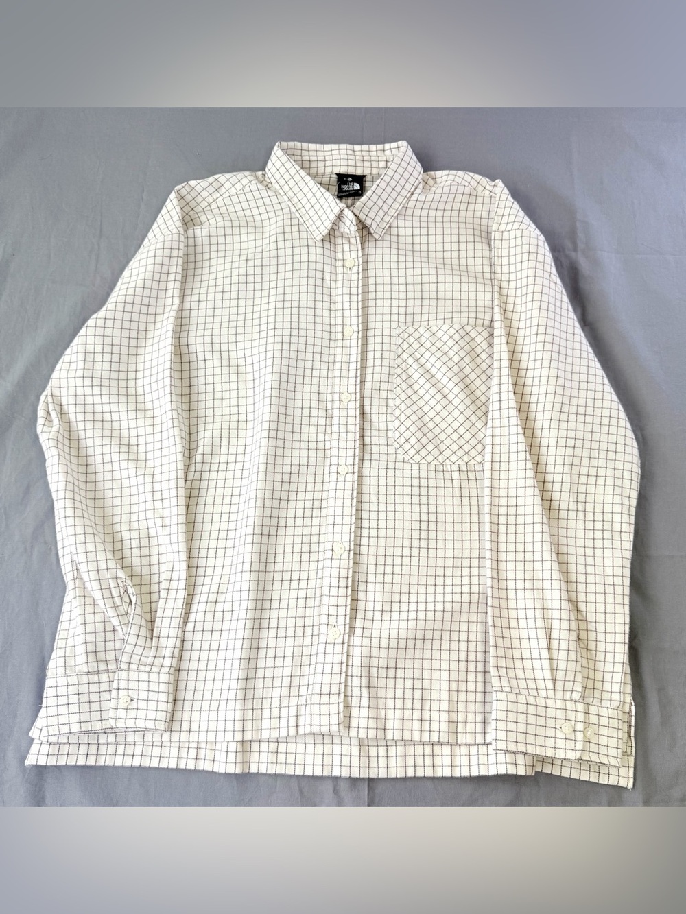 The North Face Women Arroyo Flannel Shirt White Dune Grid Check Plaid Sz XL NWT